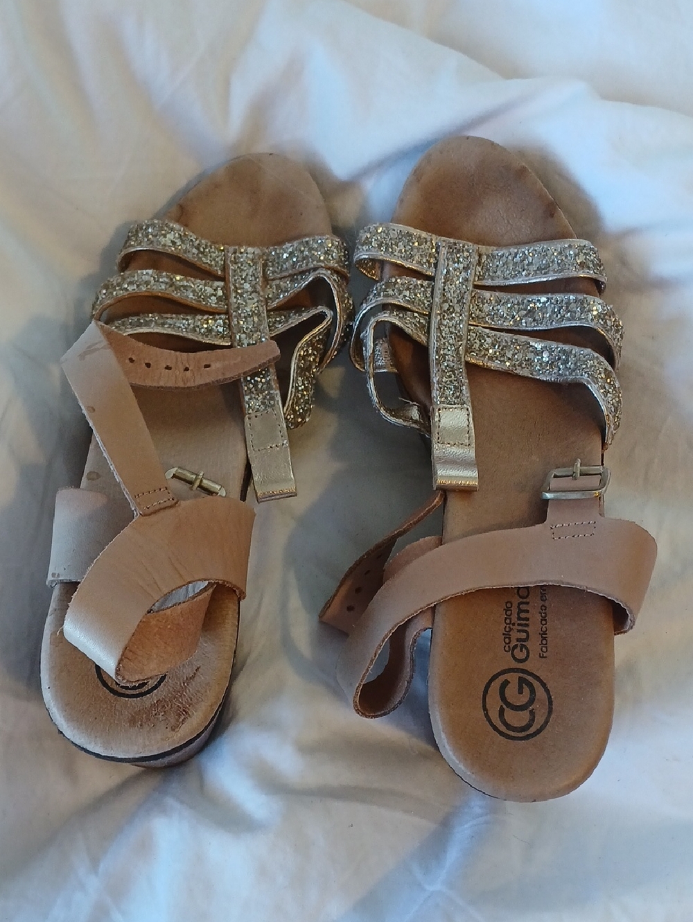 Glitter Strappy Sandals - Nude/Gold